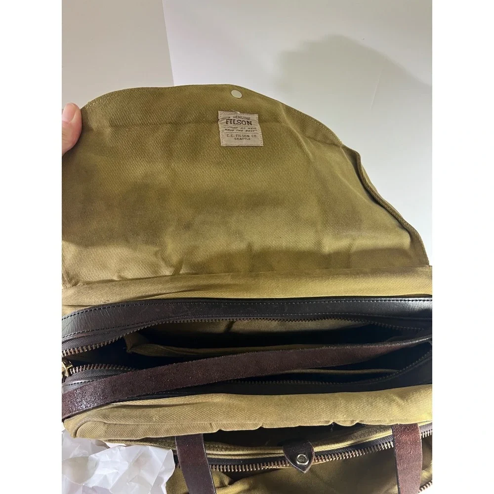 Filson 258 Rugged Twill Padded Briefcase Computer Bag Canvas Leather OtterGreen